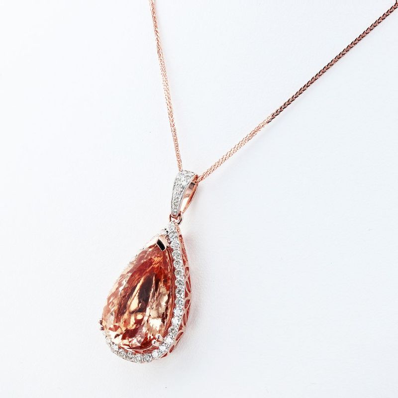 Photo 1 of 14.80ct Morganite and 0.98ctw Diamond 14K Rose Gold Pendant with Appraisal NK015498