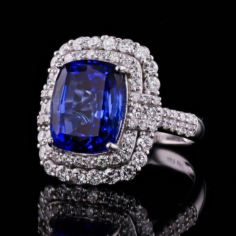 Photo 1 of 6.27ct Tanzanite and 1.41ctw Diamond Platinum Ring Size 7 with Appraisal RN038741