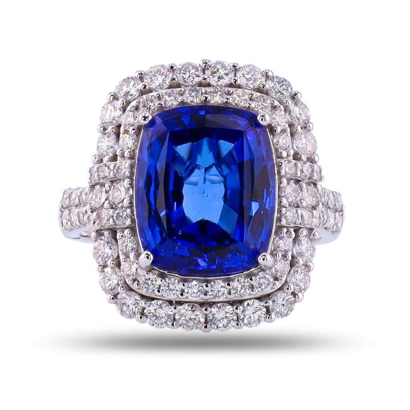 Photo 1 of 6.27ct Tanzanite and 1.41ctw Diamond Platinum Ring Size 7 with Appraisal RN038741