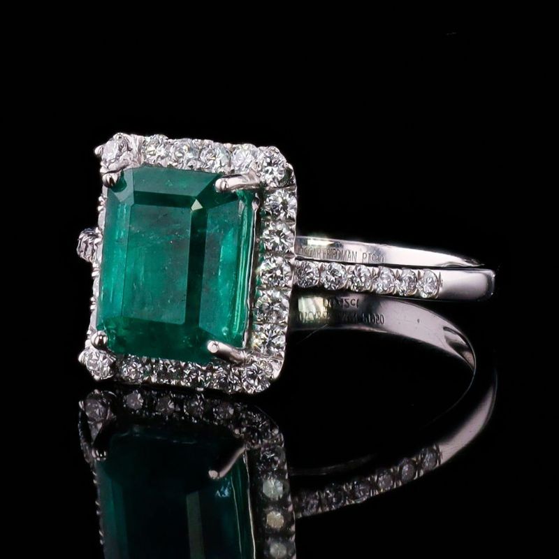 Photo 1 of 2.78ct Emerald and 0.42ctw Diamond Platinum Ring size 7 1/2 with Appraisal RN036464