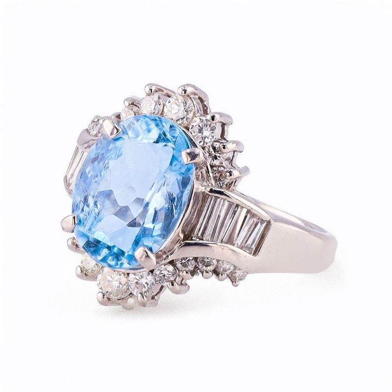 Photo 1 of 3.77ct Aquamarine and 0.75ctw Diamond Platinum Ring Size 6 1/2 with Appraisal RN035029