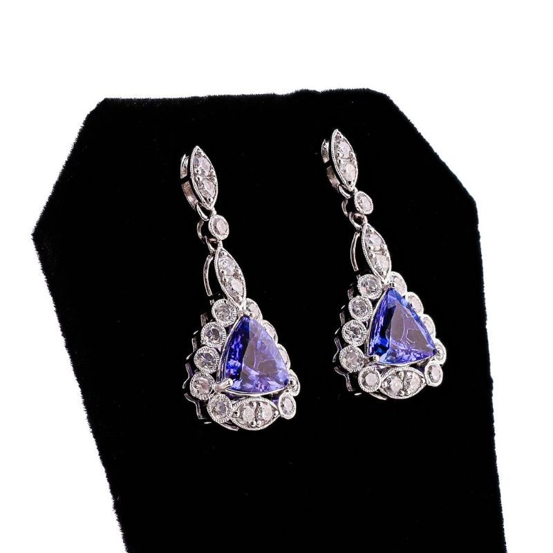 Photo 1 of 4.94ctw Tanzanite and 2.06ctw Diamond Platinum Dangle Earrings with Appraisal ER007565