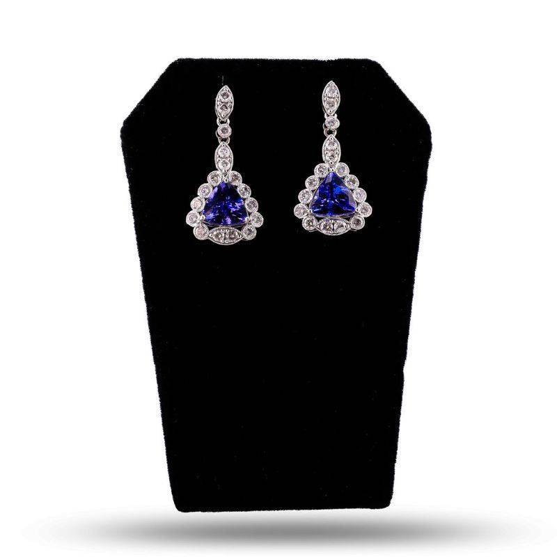 Photo 1 of 4.94ctw Tanzanite and 2.06ctw Diamond Platinum Dangle Earrings with Appraisal ER007565