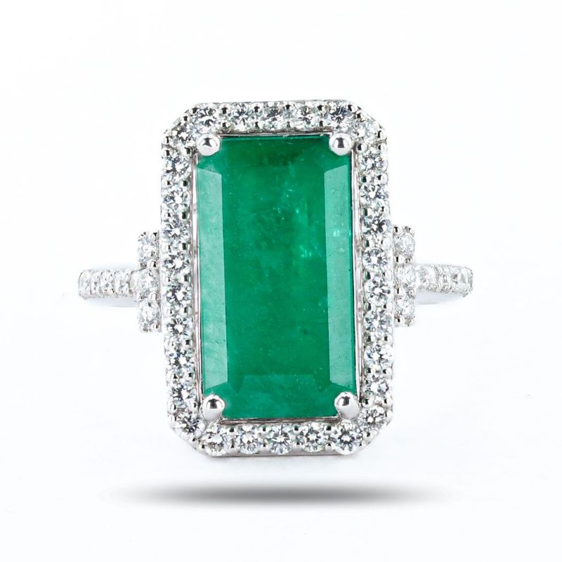 Photo 1 of 3.49ct Emerald and 0.66ctw Diamond Platinum Ring size 7 with Appraisal RN037266