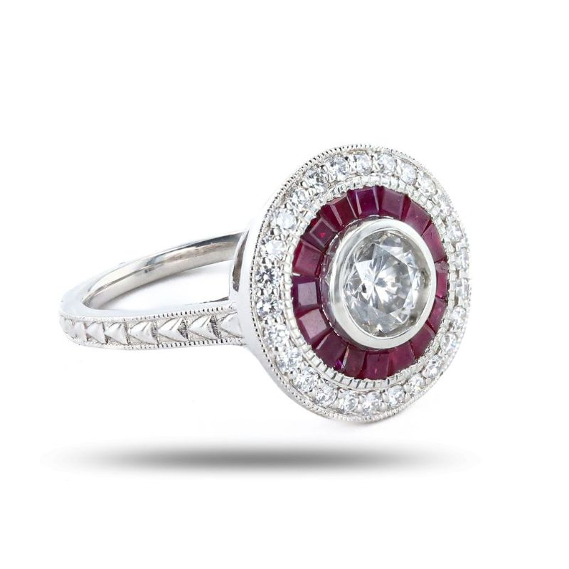 Photo 1 of 0.71ct H COLOR SI2 CLARITY Diamond and 1.07ctw Ruby Platinum Ring (1.05ctw Diamonds) Size 7 with Appraisal RN032894