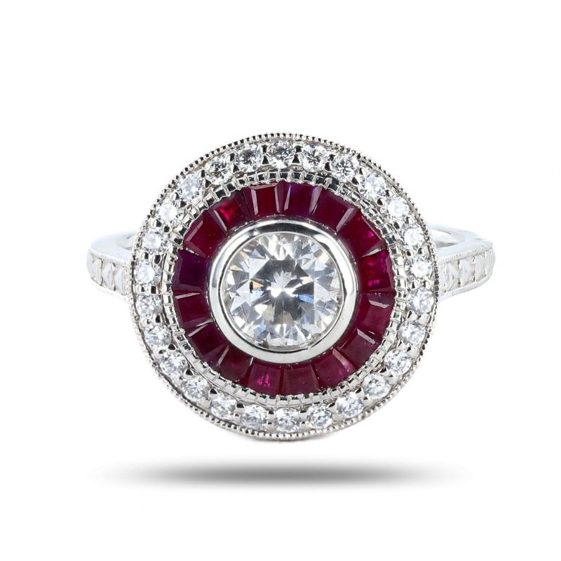 Photo 1 of 0.71ct H COLOR SI2 CLARITY Diamond and 1.07ctw Ruby Platinum Ring (1.05ctw Diamonds) Size 7 with Appraisal RN032894
