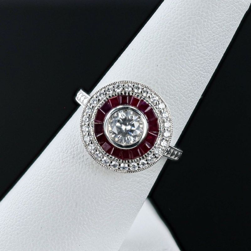 Photo 1 of 0.71ct H COLOR SI2 CLARITY Diamond and 1.07ctw Ruby Platinum Ring (1.05ctw Diamonds) Size 7 with Appraisal RN032894