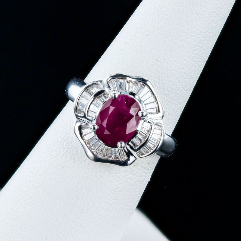 Photo 1 of 2.10ct Ruby and 1.00ctw Diamond 18K White Gold Ring size 6 1/4 with Appraisal RN030218