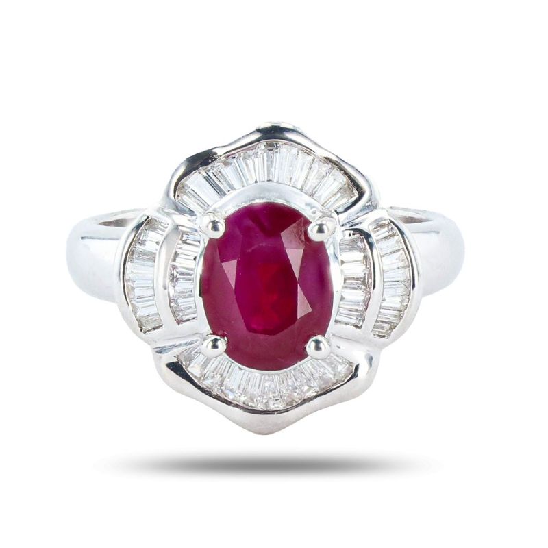 Photo 1 of 2.10ct Ruby and 1.00ctw Diamond 18K White Gold Ring size 6 1/4 with Appraisal RN030218