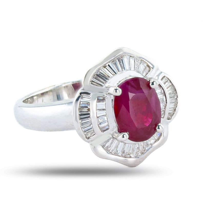 Photo 1 of 2.10ct Ruby and 1.00ctw Diamond 18K White Gold Ring size 6 1/4 with Appraisal RN030218