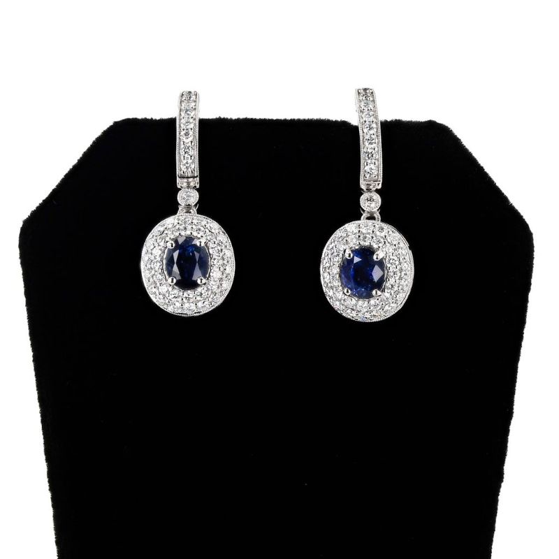 Photo 1 of 2.27ctw Blue Sapphire and 1.40ctw Diamond Platinum Earrings with Appraisal ER007624