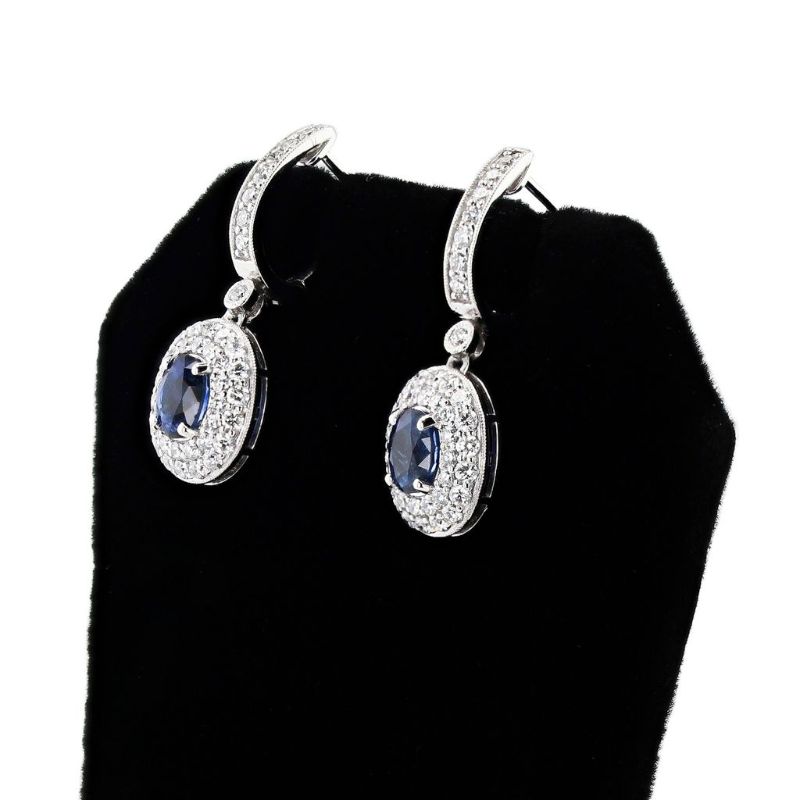 Photo 1 of 2.27ctw Blue Sapphire and 1.40ctw Diamond Platinum Earrings with Appraisal ER007624