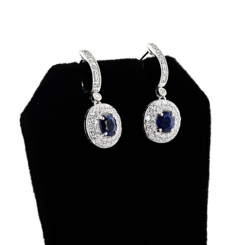 Photo 1 of 2.27ctw Blue Sapphire and 1.40ctw Diamond Platinum Earrings with Appraisal ER007624