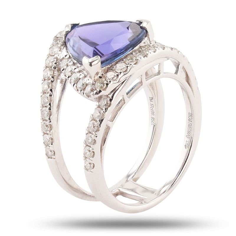 Photo 1 of 4.57ct Tanzanite and 0.85ctw Diamond 18K White Gold Ring size 6 1/4 with Appraisal RN033034