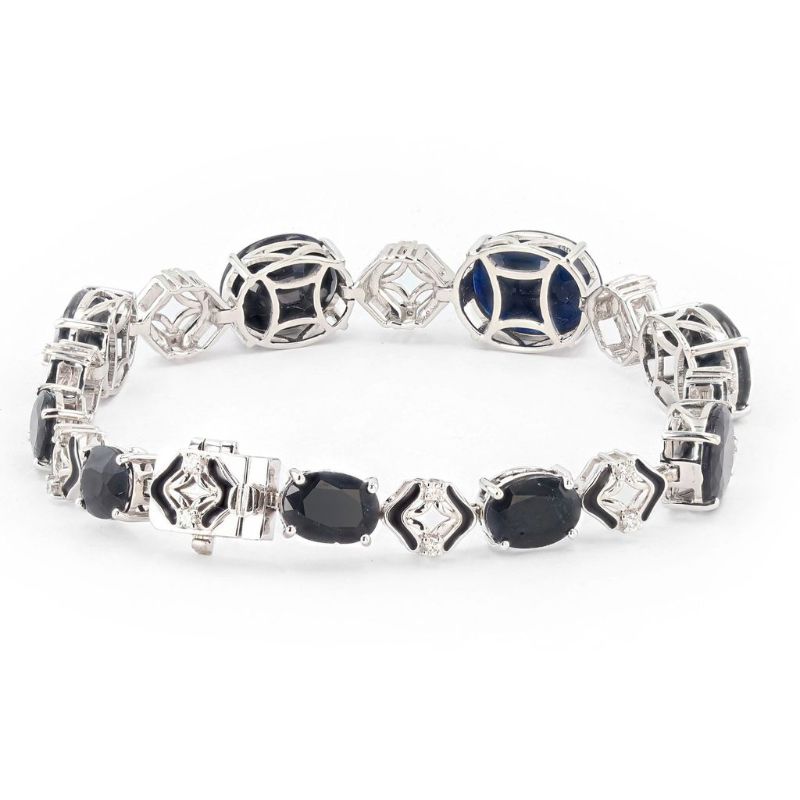 Photo 1 of 29.31ctw Blue Sapphire and 0.25ctw Diaond 18K White Gold Bracelet with Black Enamel 7", with Appraisal BR007764