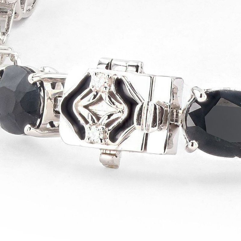 Photo 1 of 29.31ctw Blue Sapphire and 0.25ctw Diaond 18K White Gold Bracelet with Black Enamel 7", with Appraisal BR007764