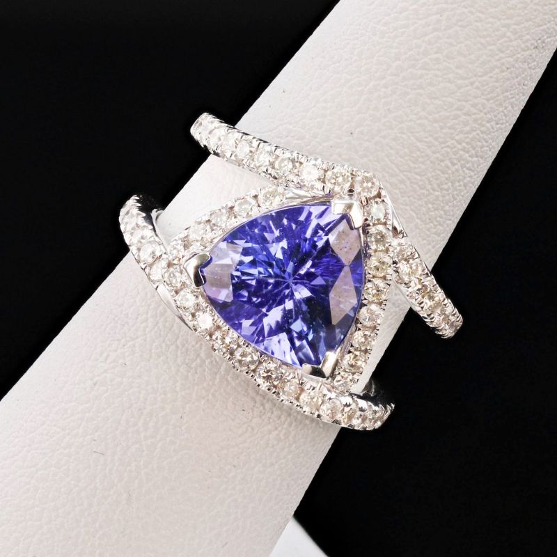 Photo 1 of 4.02ct Tanzanite and 0.84ctw Diamond 18K White Gold Ring size 6 1/2 with Appraisal RN033872