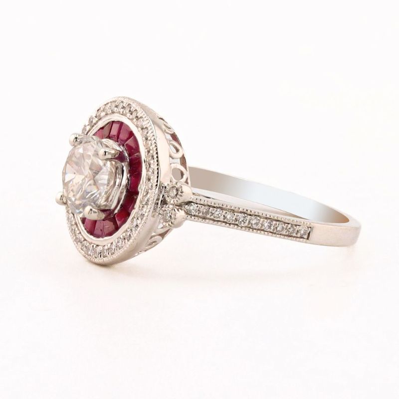 Photo 1 of 1.02ct CENTER Diamond and 0.69ctw Ruby Platinum Ring (1.23ctw Diamonds) Size 7 with Appraisal RN033237