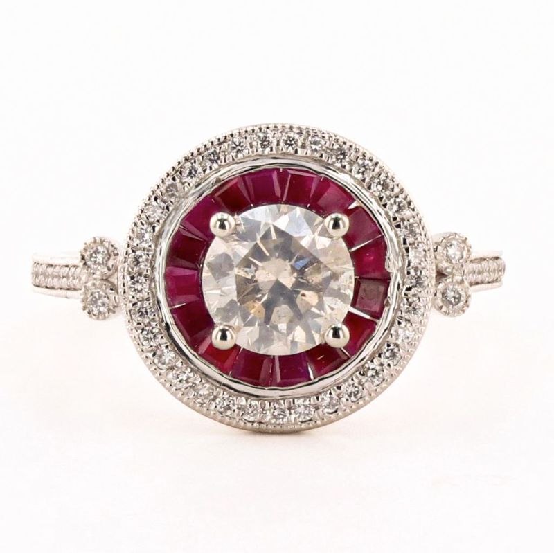 Photo 1 of 1.02ct CENTER Diamond and 0.69ctw Ruby Platinum Ring (1.23ctw Diamonds) Size 7 with Appraisal RN033237
