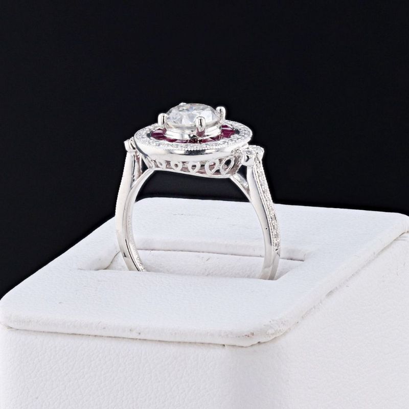 Photo 1 of 1.02ct CENTER Diamond and 0.69ctw Ruby Platinum Ring (1.23ctw Diamonds) Size 7 with Appraisal RN033237