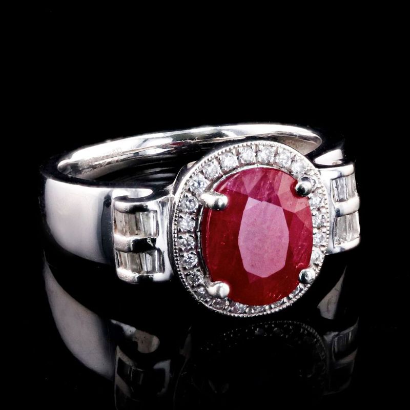 Photo 1 of 3.13ct Ruby and 0.37ctw Diamond Platinum Ring size 8 1/4 with Appraisal RN031699
