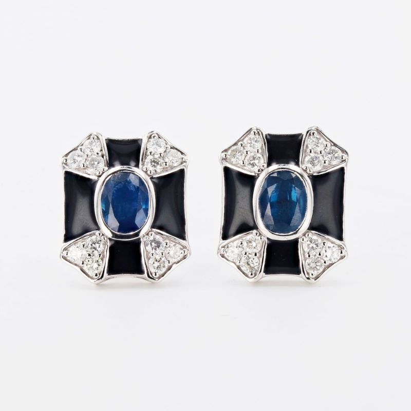 Photo 1 of 2.60ctw Blue Sapphire and 1.11ctw Diamond Platinum Earrings with Appraisal ER006701