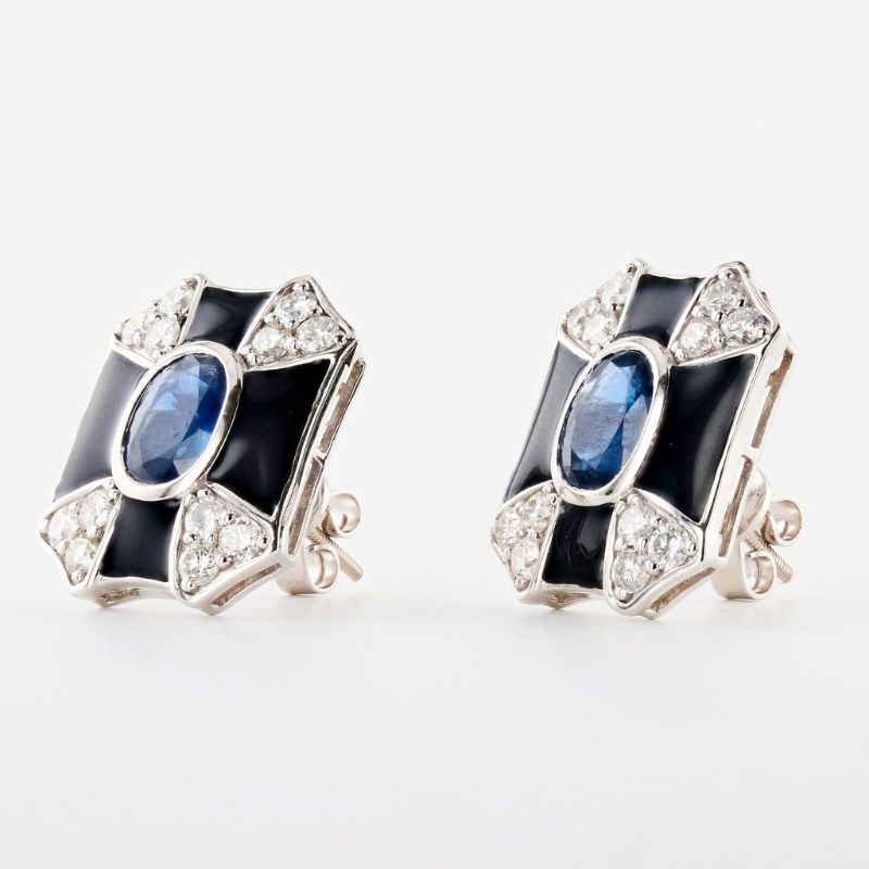 Photo 1 of 2.60ctw Blue Sapphire and 1.11ctw Diamond Platinum Earrings with Appraisal ER006701