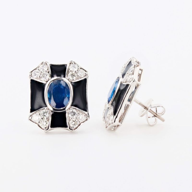 Photo 1 of 2.60ctw Blue Sapphire and 1.11ctw Diamond Platinum Earrings with Appraisal ER006701