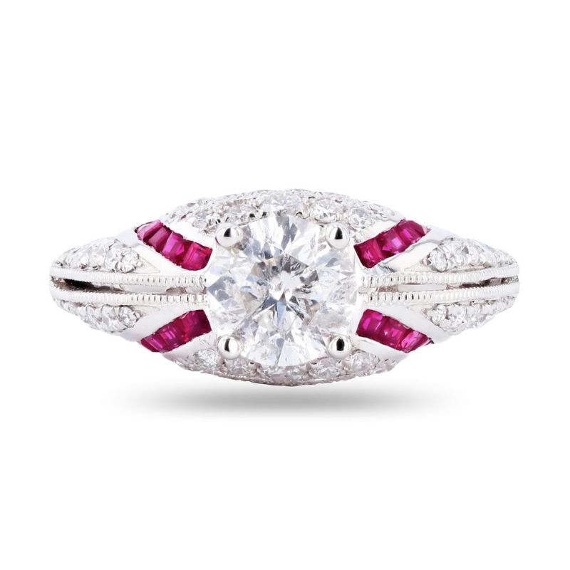Photo 1 of 1.01ct Diamond and 0.47ctw Ruby Platinum Ring (1.66ctw Diamonds) Size 6 3/4 with Appraisal RN029955