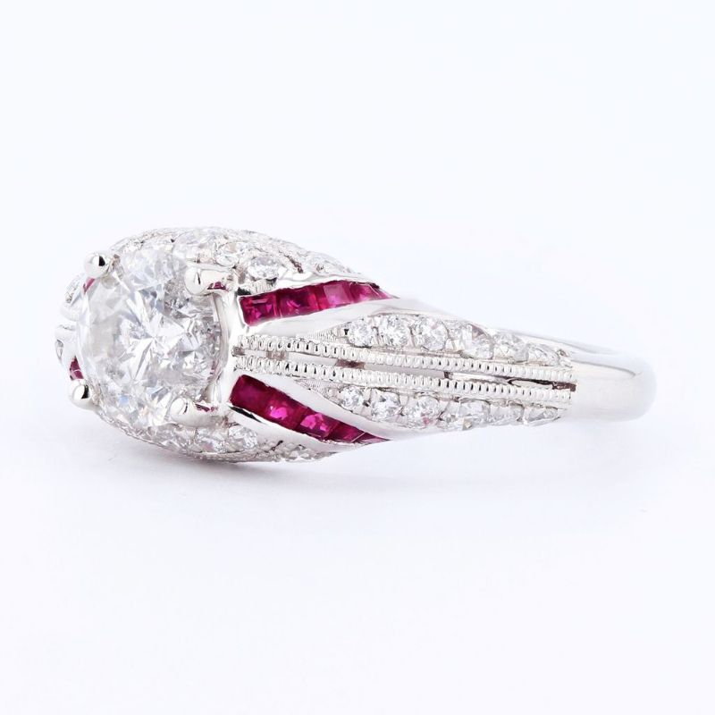 Photo 1 of 1.01ct Diamond and 0.47ctw Ruby Platinum Ring (1.66ctw Diamonds) Size 6 3/4 with Appraisal RN029955