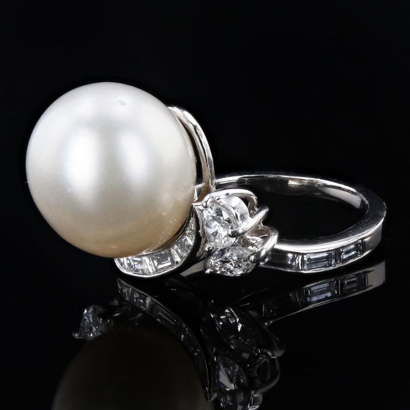 Photo 1 of 13.0mm PEAR SHAPE White South Sea Pearl and 1.35ctw Diamond Platinum Ring Size 7 with Appraisal RN027212