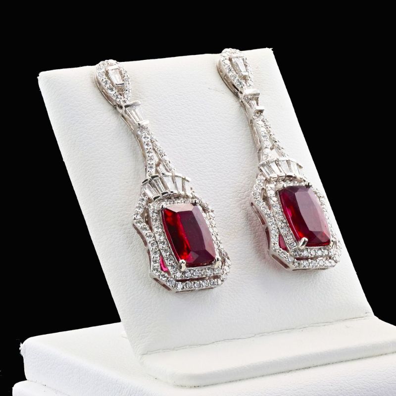 Photo 1 of 4.61ctw Rubellite Tourmaline and 1.94ctw Diamond Platinum Earrings with Appraisal ER005527