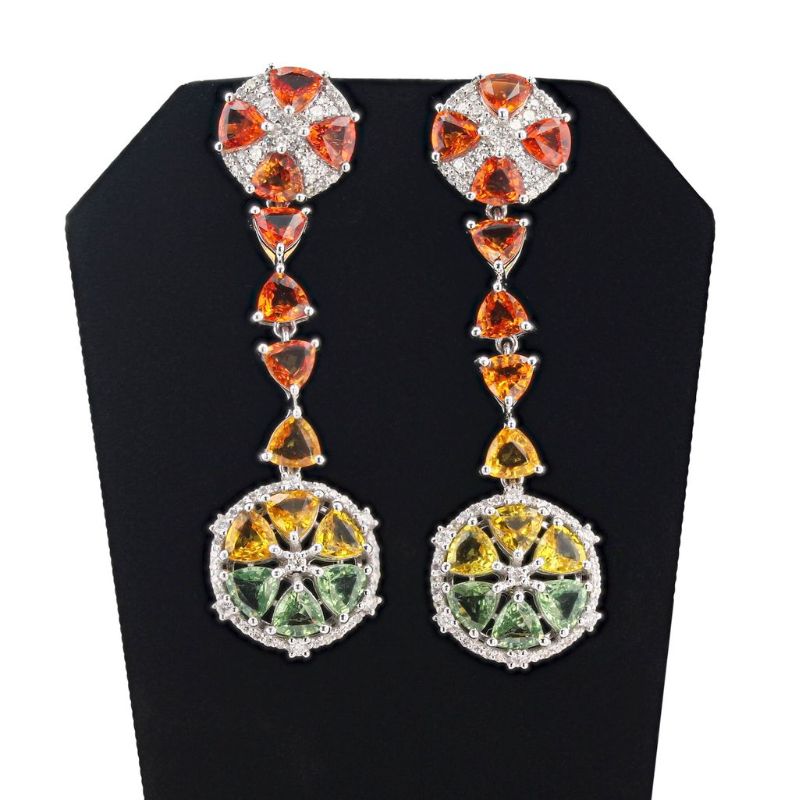 Photo 1 of 14.27ctw MultiColor Sapphire and 1.16ctw Diamond Platinum Dangle Earrings with Appraisal ER005841