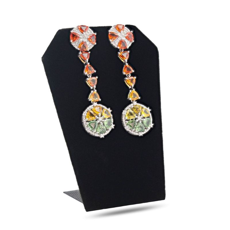 Photo 1 of 14.27ctw MultiColor Sapphire and 1.16ctw Diamond Platinum Dangle Earrings with Appraisal ER005841