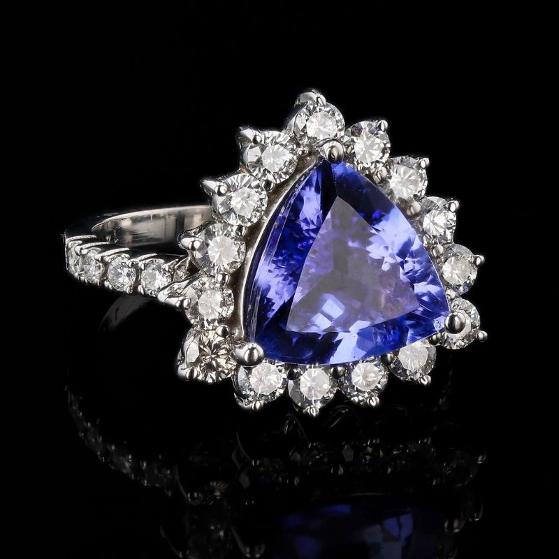 Photo 1 of 3.95ct Tanzanite and 1.15ctw Diamond 14K White Gold Ring Size 7 1/4 with Appraisal RN009902