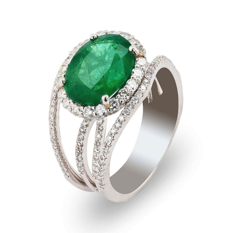 Photo 1 of 3.46ct Emerald and 0.83ctw Diamond Platinum Ring Size 6 3/4 with Appraisal RN028199