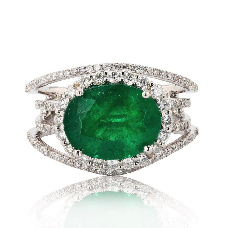 Photo 1 of 3.46ct Emerald and 0.83ctw Diamond Platinum Ring Size 6 3/4 with Appraisal RN028199