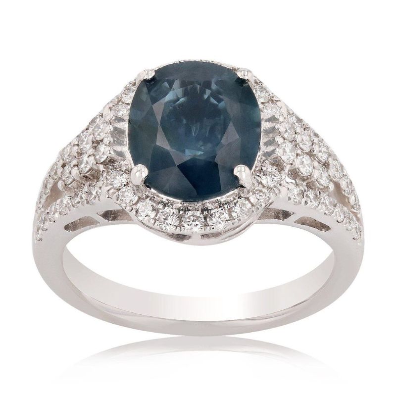 Photo 1 of 3.19ct Blue Sapphire and 0.60ctw Diamond Platinum Ring (GIA CERTIFIED) size 7 with Appraisal RN024580