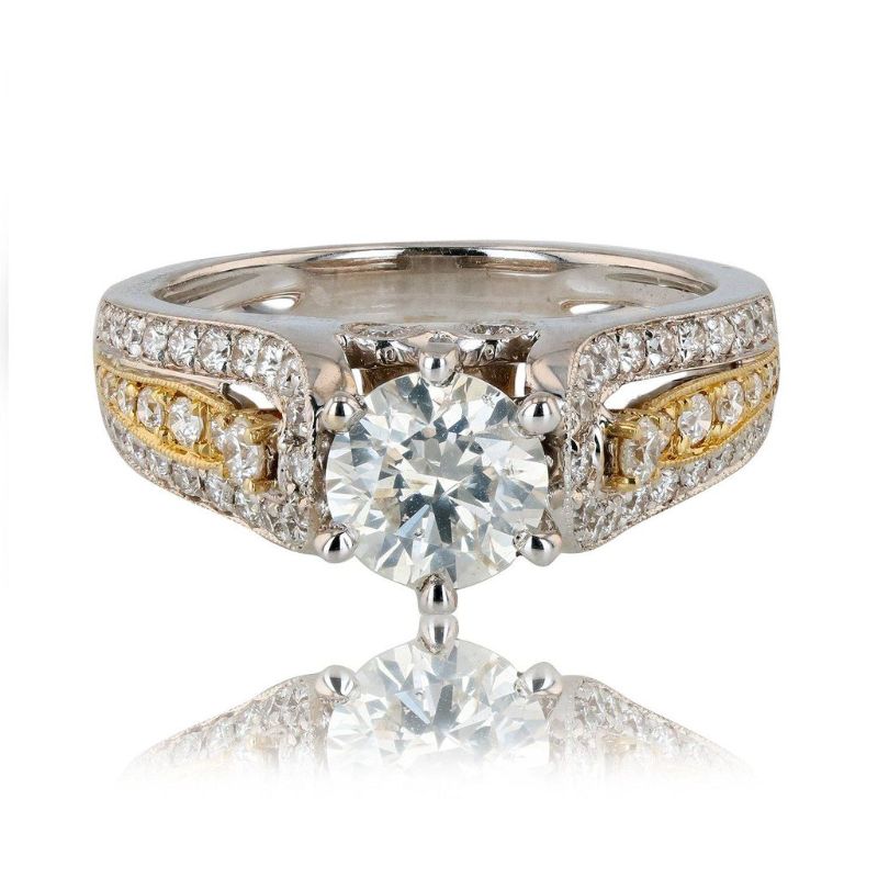 Photo 1 of 0.97ct SI3 CLARITY CENTER Diamond 18K White and Yellow Gold Ring (1.59ctw Diamonds) size 6 with Appraisal RN021919