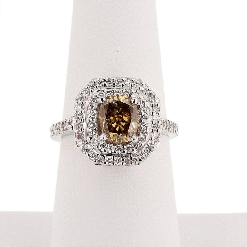 Photo 1 of 1.57ct Fancy Dark Yellowish Brown CENTER Diamond 14K White Gold Ring (2.31ctw Diamonds) GIA CERTIFIED Size 6 1/2 with Appraisal RN019011