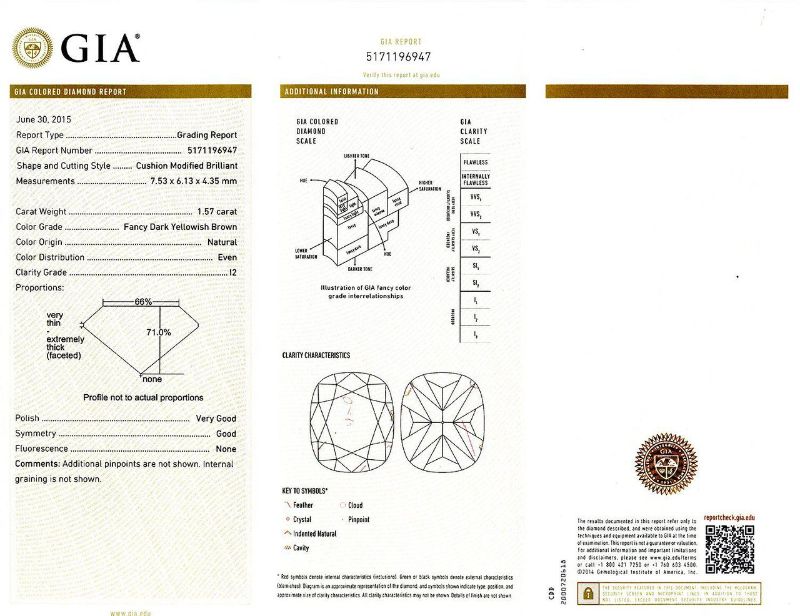 Photo 1 of 1.57ct Fancy Dark Yellowish Brown CENTER Diamond 14K White Gold Ring (2.31ctw Diamonds) GIA CERTIFIED Size 6 1/2 with Appraisal RN019011