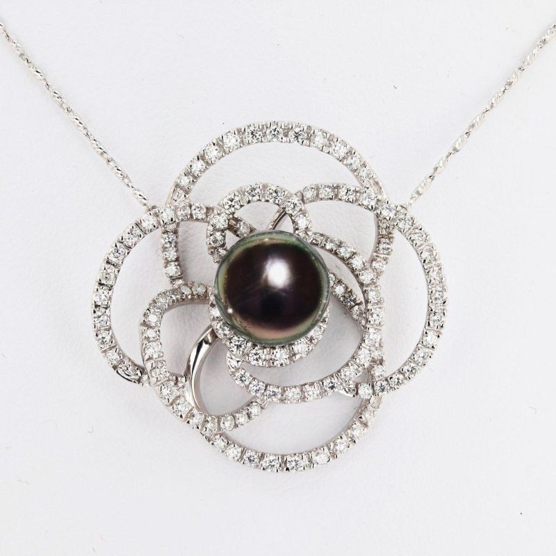 Photo 1 of 11mm Tahitian Pearl and 1.33ctw Diamond 14K White Gold Necklace/Pendant 18" Chain with Appraisal NK012934