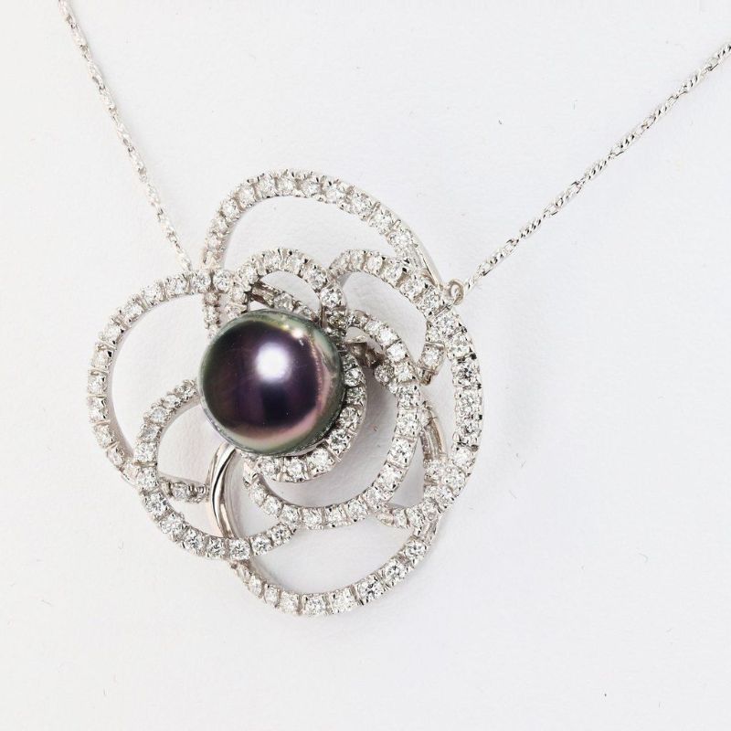 Photo 1 of 11mm Tahitian Pearl and 1.33ctw Diamond 14K White Gold Necklace/Pendant 18" Chain with Appraisal NK012934