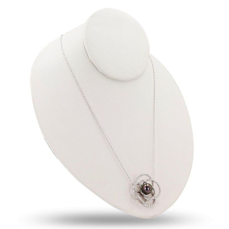 Photo 1 of 11mm Tahitian Pearl and 1.33ctw Diamond 14K White Gold Necklace/Pendant 18" Chain with Appraisal NK012934