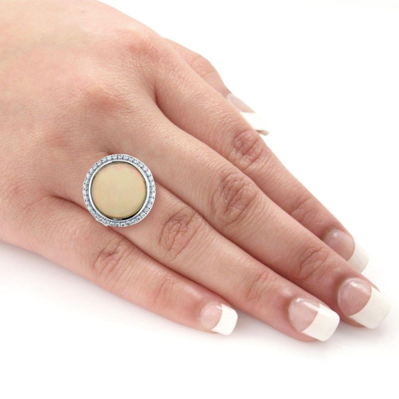 Photo 1 of 8.79ct Opal and 0.69ctw Diamond Platinum Ring (GIA CERTIFIED) Size 7 with Appraisal RN020945