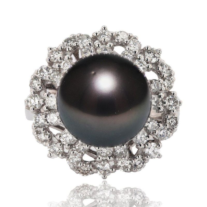 Photo 1 of 12.20mm South Sea Pearl and 1.45ctw Diamond Platinum Ring size 7 with Appraisal RN026658