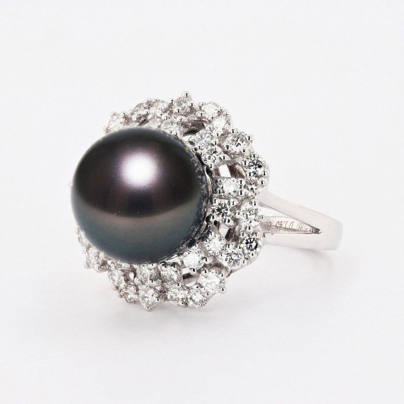 Photo 1 of 12.20mm South Sea Pearl and 1.45ctw Diamond Platinum Ring size 7 with Appraisal RN026658