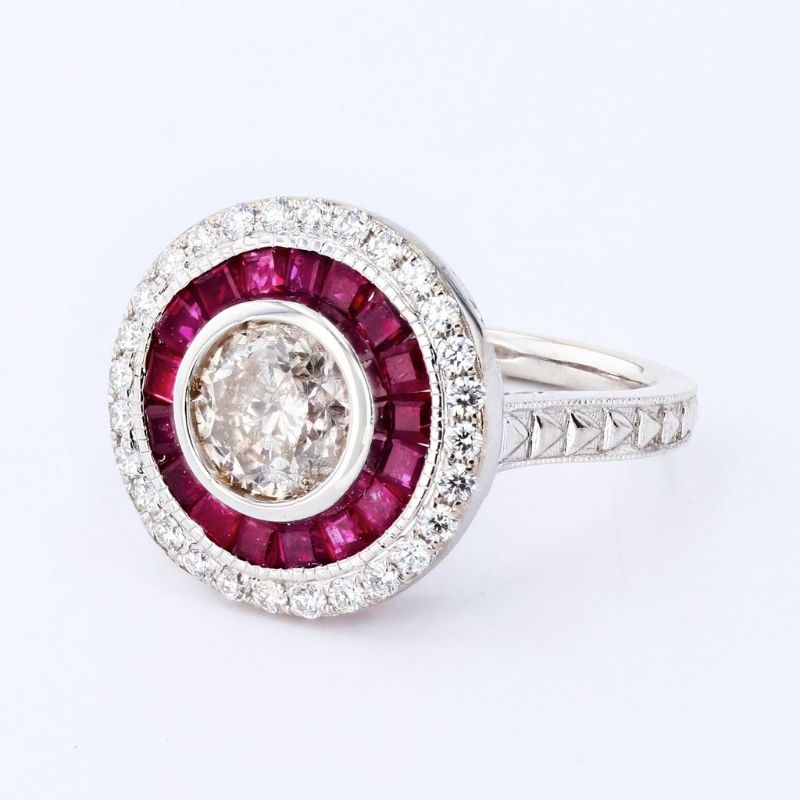 Photo 1 of 1.10ct Diamond and 1.01ctw Ruby 18K White Gold Ring (1.43ctw Diamonds) Size 6 1/2 with Appraisal RN031237