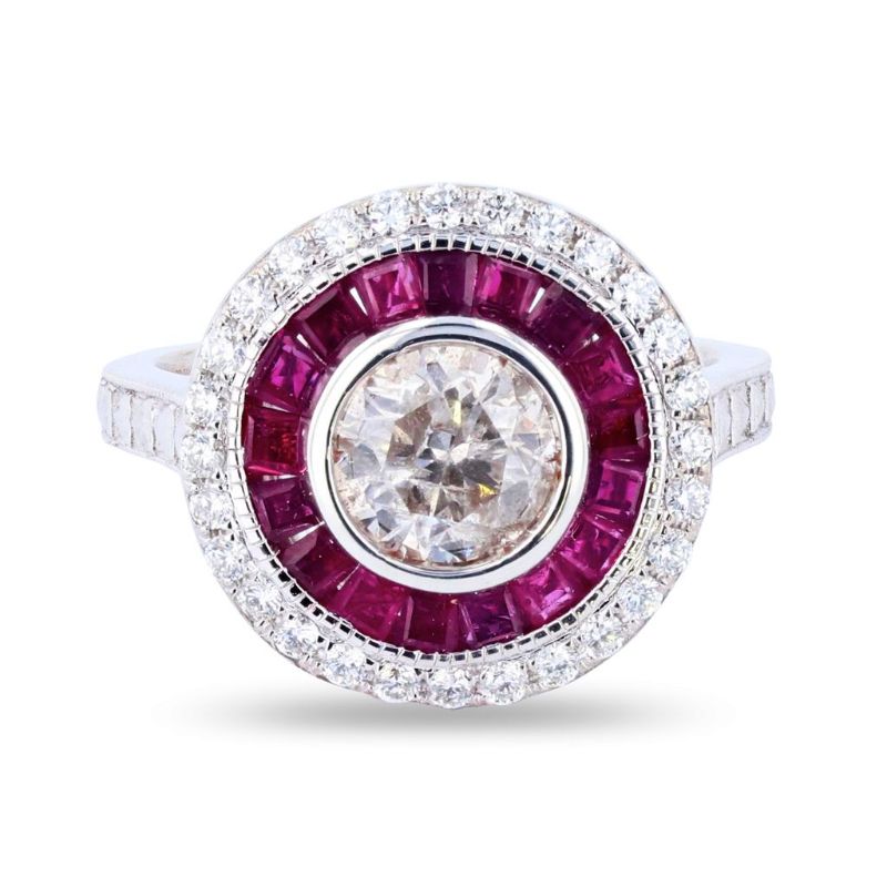Photo 1 of 1.10ct Diamond and 1.01ctw Ruby 18K White Gold Ring (1.43ctw Diamonds) Size 6 1/2 with Appraisal RN031237