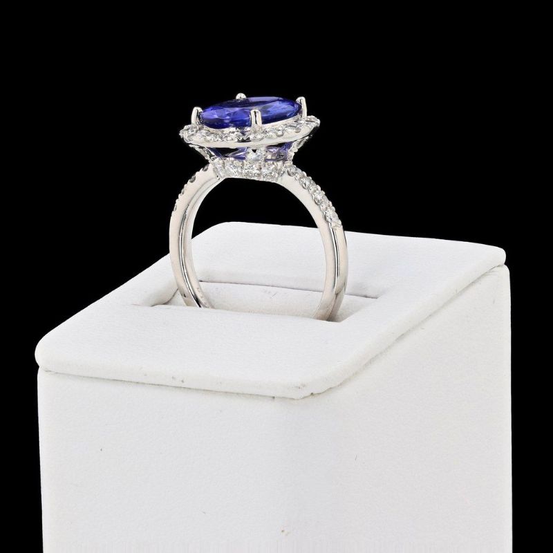Photo 1 of 3.65ct Tanzanite and 1.11ctw Diamond Platinum Ring Size 6 3/4 with Appraisal RN029449